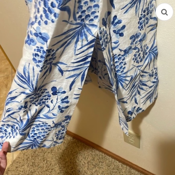 J. Jill Love Linen Pineapple Palm White Blue Midi Dress - Picture 3 of 7